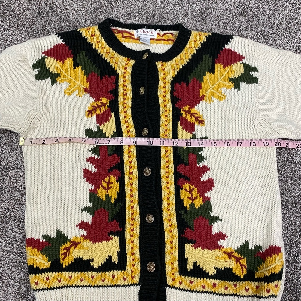 Orvis Vintage Autumn Fall Leaf Cardigan Sweater Gold Buttons Woman’s Size Medium - Picture 5 of 6